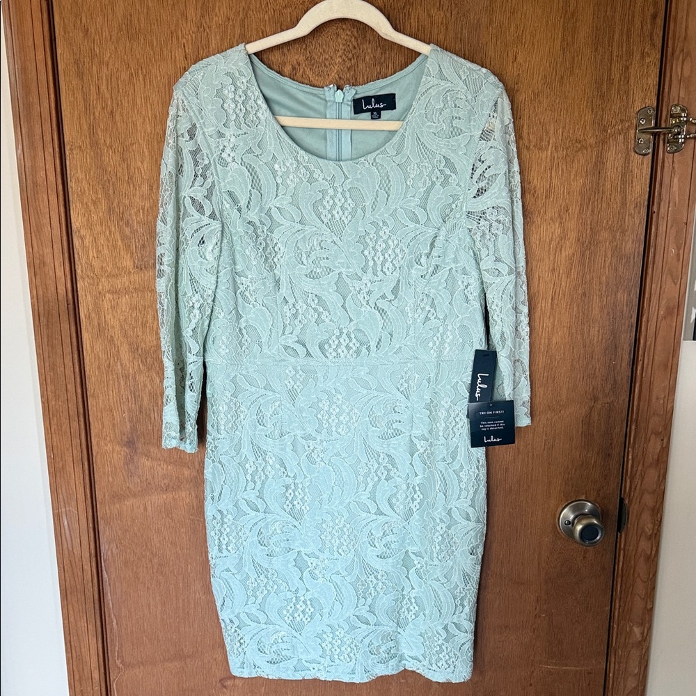 Lulu's Pastel Mint Lace Long Sleeve Sheath Dress